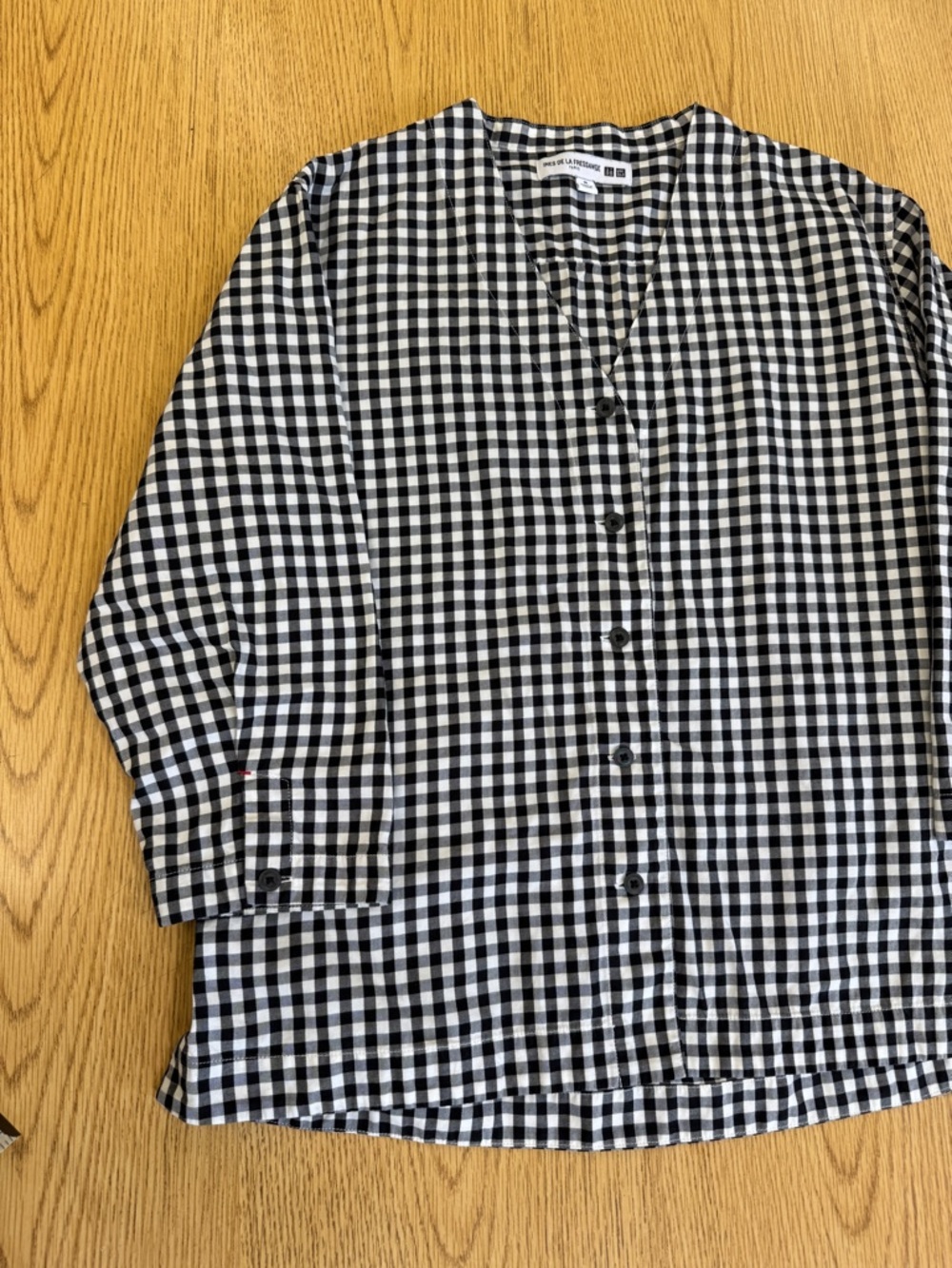Uniqlo x Ines De La Fressange Cotton Button-Front Gingham Blouse - Black & White - Picture 8 of 12